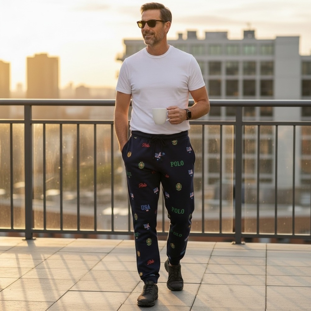 Polo Ralph Lauren Mens XL Navy Crest Logo Print Cotton Jogger Pajama Pants 2919